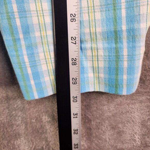 Womens St John's Bay Capris Pants Stretch Blue White Green Plaid Hi Rise Size 8 - Picture 10 of 11